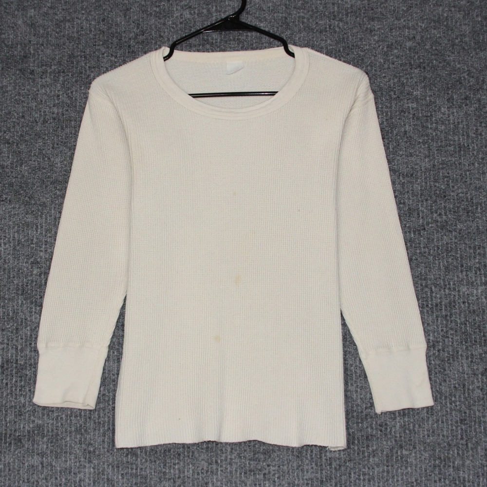 Youth XL Thermal Long Sleeve Shirt Cream Waffle Knit Crew Neck Top Y2K Grunge